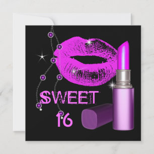 Sweet Sixteen 16 hot-roze lips zwarte lipstick Kaart