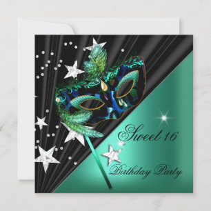 Sweet Sixteen 16 Jade Groene Zwarte Masker Kaart