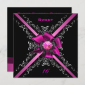 Sweet Sixteen 16-jarige roze zwarte zilver Kaart (Voorkant / Achterkant)