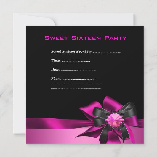 Sweet Sixteen 16-jarige roze zwarte zilver Kaart (Achterkant)