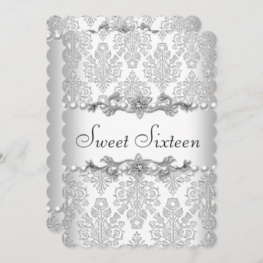 Sweet Sixteen 16-jarige verjaardag White Pearl 3 Kaart (Voorkant / Achterkant)