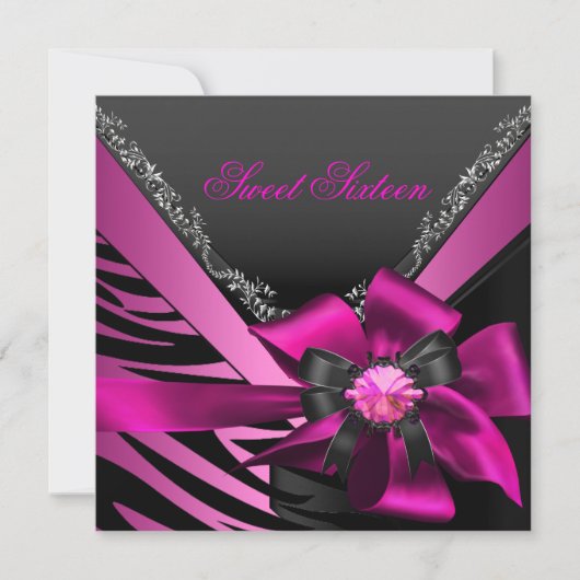 Sweet Sixteen 16-jarige Zebra roze zwart Kaart (Voorkant)