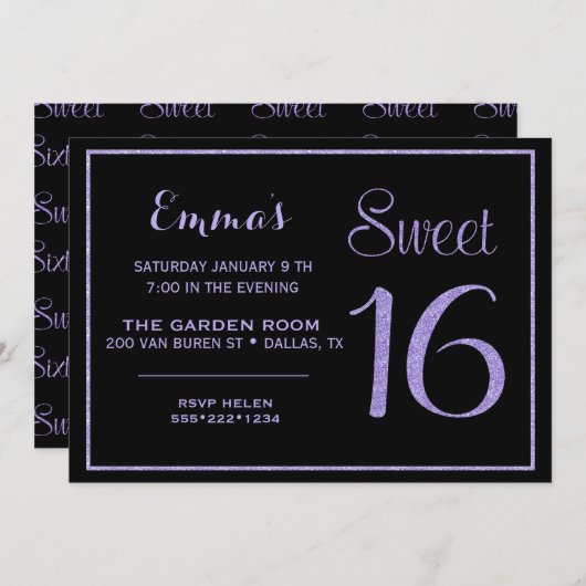 Sweet Sixteen 16 Lavendel Glitter Glam Kaart (Voorkant / Achterkant)