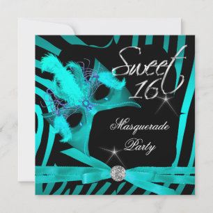 Sweet Sixteen 16 Masquerade Blauwgroen Zebra Kaart