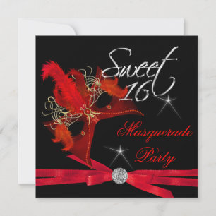 Sweet Sixteen 16 Masquerade Red Black Kaart