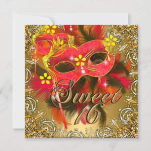 Sweet Sixteen 16 Masquerade Red Yellow Gold Kaart