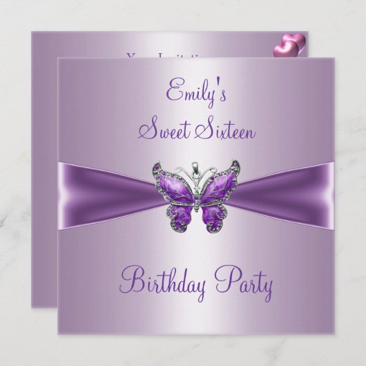 Sweet Sixteen 16 Paarse Mauve Butterfly Birthday Kaart (Voorkant / Achterkant)