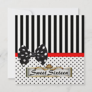 Sweet sixteen 16 Party Black and White Invitation
