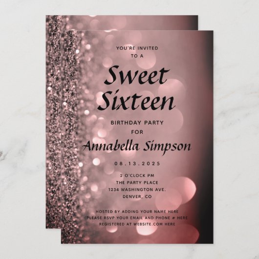Sweet Sixteen 16 Roos Gouden Glitter Verjaardag In Kaart (Voorkant / Achterkant)