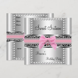 Sweet Sixteen 16 Roze Kant Zilveren Parel Luipaard Kaart