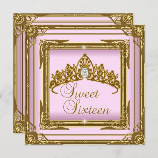 Sweet Sixteen 16 roze Tiara Gold Glitter Kaart (Voorkant / Achterkant)