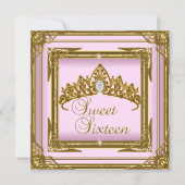 Sweet Sixteen 16 roze Tiara Gold Glitter Kaart (Voorkant)