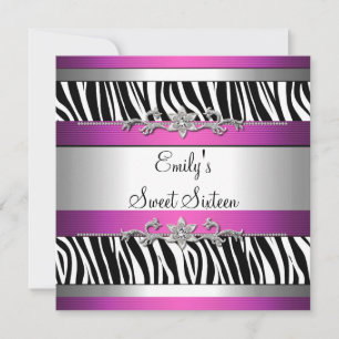 Sweet Sixteen 16 Roze Zwart Wit Zebra Zilver Kaart