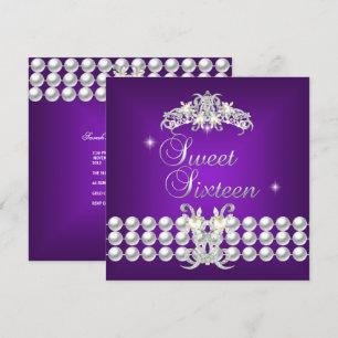 Sweet Sixteen 16 Tiara Paarse zilveren witte parel Kaart