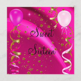 Sweet Sixteen 16 Verjaardagsfeestje Roze Sterren Kaart