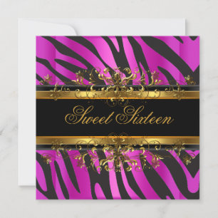 Sweet Sixteen 16 Zebra Hot Pink Gold Black Kaart