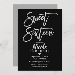 SWEET SIXTEEN 16 Zilveren grijze olie & zwarte mod Kaart