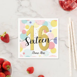 Sweet Sixteen 16e verjaardag pasteelregenbooggoud Servet