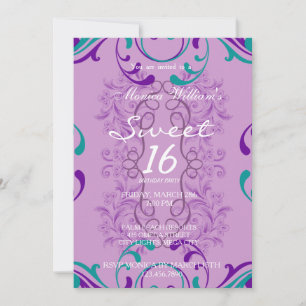 Sweet sixteen Anniversaire Fête Invitation Damask
