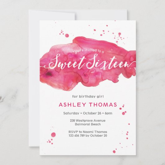 Sweet sixteen anniversaire Invitation | splash ros (Devant)