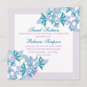 Sweet sixteen Aqua Fleurs Invitation Anniversaire