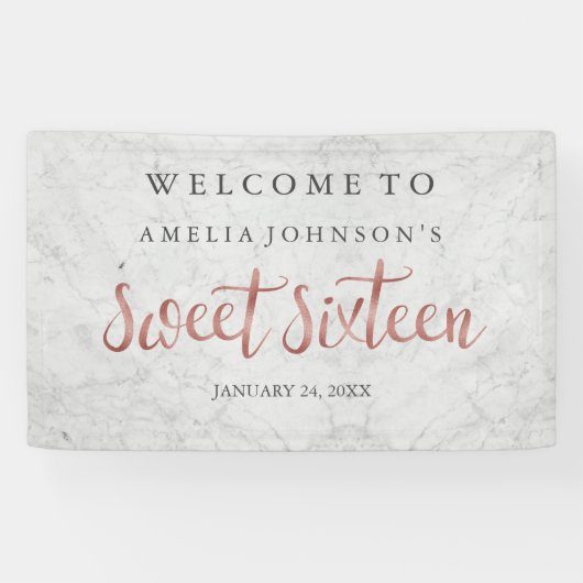 Sweet sixteen bannière Marbre Rose or (Horizontal)