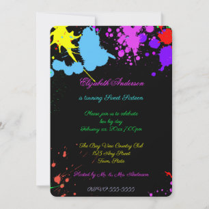 Sweet Sixteen, Bat Mitzvah, Neon Glow Invitation Kaart