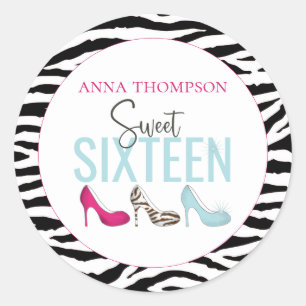 Sweet Sixteen Birthday Girly Pink Whimsical Ronde Sticker