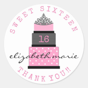 Sweet Sixteen Birthday Guest Favor Ronde Sticker