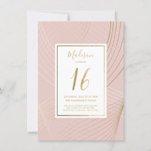 Sweet Sixteen Birthday Invite - Modern, Roze, Gold Kaart