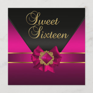 Sweet Sixteen Birthday Party Donkerroze zijde Goud Kaart