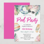 Sweet Sixteen Birthday Pool Party Invitation (Devant / Derrière)