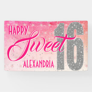 Sweet Sixteen Birthday   Stars Pink Glitter Spandoek