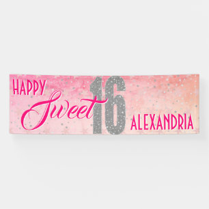 Sweet Sixteen Birthday   Stars Pink Glitter Spandoek