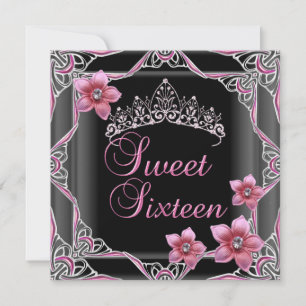 Sweet Sixteen Birthday Sweet 16 Pink Tiara Black Kaart
