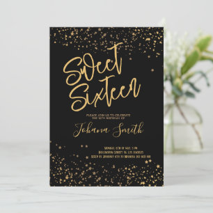 Sweet Sixteen Black en Gold Birthday Invitation Kaart