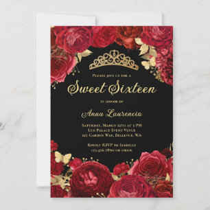 Sweet Sixteen Black Red Roses Floral 16e verjaarda Kaart