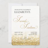 Sweet sixteen blanc et or Invitation d'anniversair (Devant)