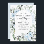Sweet sixteen bleu Dusty Invitation de fête d'anni<br><div class="desc">Dusty Blue Floral Roses et Eucalyptus Botanical Greenery Aquarelle Printemps ou Sweet sixteen d'été Invitations fête d'anniversaire - comprend une belle et élégante typographie script avec des fleurs tropicales modernes et la verdure pour la fête douce 16 spéciale.</div>