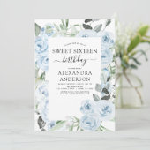 Sweet sixteen bleu Dusty Invitation de fête d'anni (Debout devant)