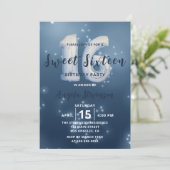 Sweet sixteen bleu foncé étoilé Invitation d'anniv (Debout devant)
