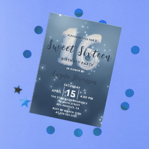 Sweet sixteen bleu foncé étoilé Invitation d'anniv