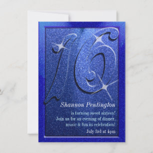 Sweet sixteen bleu Invitations de fête d'anniversa