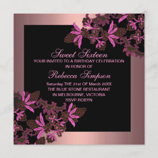 Sweet Sixteen Bloemen Roze Verjaardag Uitnodiging