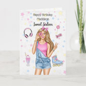 Sweet sixteen Blonde fille joyeuse carte d'anniver (Devant)