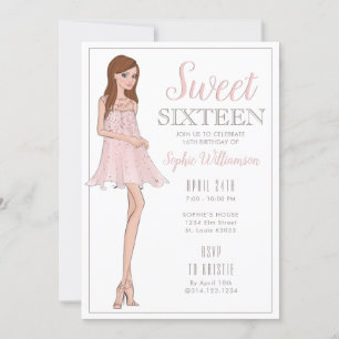 Sweet sixteen Blonde Girl Anniversaire Invitation