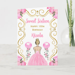 Sweet Sixteen Blonde Princess Pink Happy Birthday Kaart