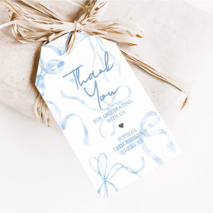 Sweet Sixteen Blue Bow Verjaardagsfeest Favoriet T Cadeaulabel