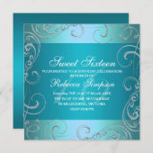 Sweet sixteen Blue Swirl Invitation d'anniversaire (Devant / Derrière)
