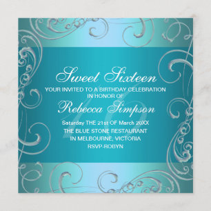 Sweet sixteen Blue Swirl Invitation d'anniversaire